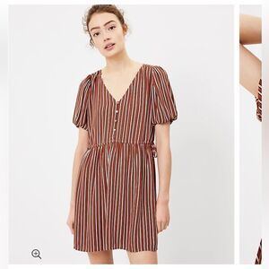 Loft striped dress with side ties boho Women’s size 4 V-neck